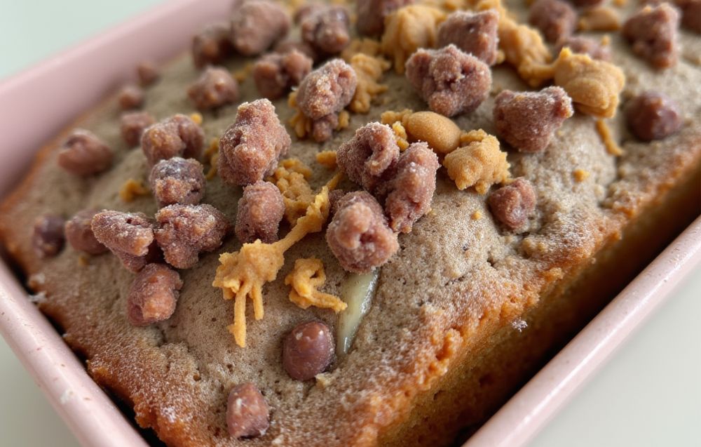 Close-up of Cinnamon Toast Crunch Bread with a crunchy cereal topping and soft, fluffy interior.